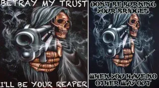 Skeleton Pointing Gun meme card, common rarity