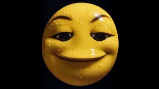 Smiling, Sweating Emoji meme card, common rarity
