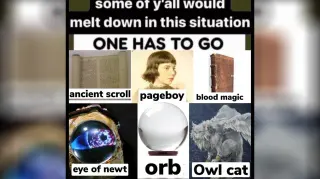 Some of Y'all Would Melt Down In This Situation / One Has to Go meme card, common rarity