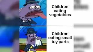 SpongeBob Health Inspector Choking vs. Wiping Mouth meme card, common rarity
