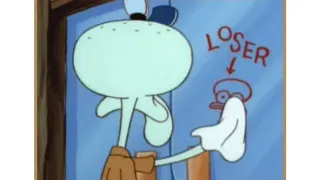 Squidward Cleaning "Loser" Window Graffiti meme card, common rarity
