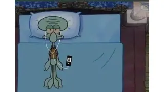 Squidward Listening To Music In Bed meme card, common rarity