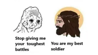 Stop Giving Me Your Toughest Battles (Wojak Comic) meme card, rare rarity