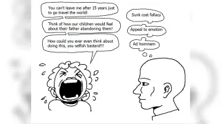 Carte meme Sunk Cost Fallacy, Appeal to Emotion, Ad Hominem, rareté commune