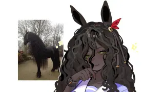 Tall Beautiful Black Uma / Friesian Horse Girl (Umamusume) meme card, common rarity