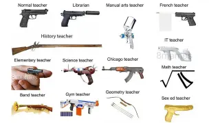 Teacher Guns meme card, common rarity