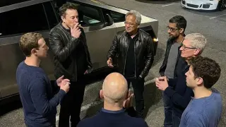 Tech CEOs Standing in a Parking Lot meme card, common rarity