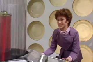 Tegan Struggles at the TARDIS Controls meme card, common rarity