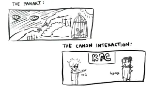 The Fanart vs. The Canon Interaction meme card, common rarity