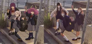 Three Girls Posing In Google Street View meme card, common rarity