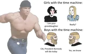 Time Travel: Is Invented / Men With a Time Machine meme card, rare rarity