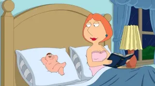 Tiny Peter Griffin Naked On A Pillow meme card, common rarity