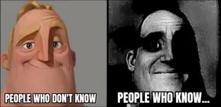 Traumatized Mr. Incredible / People Who Don't Know vs. People Who Know meme card, rare rarity