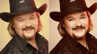 Travis Tritt Makeup Photoshop meme card, common rarity