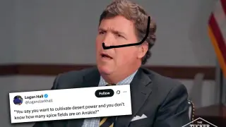 Tucker Carlson Asking "How Many People Live In Iran?" meme card, common rarity