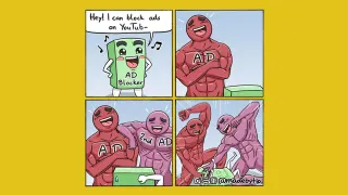 Two Buff Men Beating up A Rectangle / YouTube vs. Ad Blocker meme card, common rarity