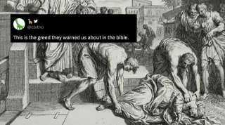 Type Of Greed They Warned Us About In The Bible meme card, common rarity