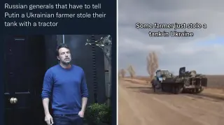 Ukrainian Farmers vs. Russian Army meme card, common rarity