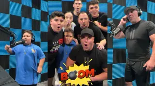 "We Bring The Boom" By A.J., Big Justice and the Rizzler meme card, common rarity