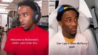 Welcome To McDonald's Whatchu Order Bruh? Can I Get An Oreo McFlurry Yuh meme card, common rarity