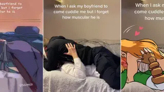 When I Ask My Boyfriend to Come Cuddle Me But I Forget How Muscular He Is meme card, common rarity