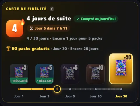 La Carte de Fidélité de MyMemeCards : des packs offerts pour chaque jour de connexion
