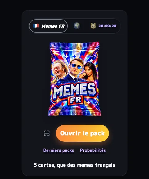 Le choix des packs dans MyMemeCards : Memes FR, Memes World et l'édition limitée